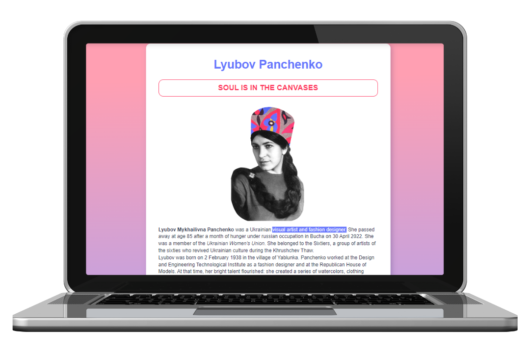 Lubov Panchenko web page